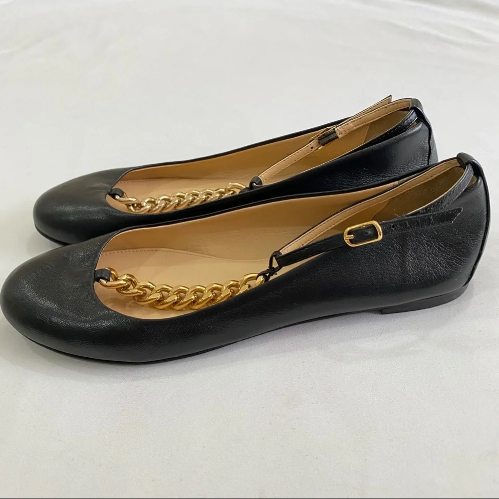 J.Crew Jayne T-Strap Chain Round Toe Flats 6.5